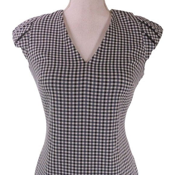 Calvin Klein Sheath Dress Super Stretchy Black & White Gingham Puffy Cap Sleeve - Picture 7 of 8